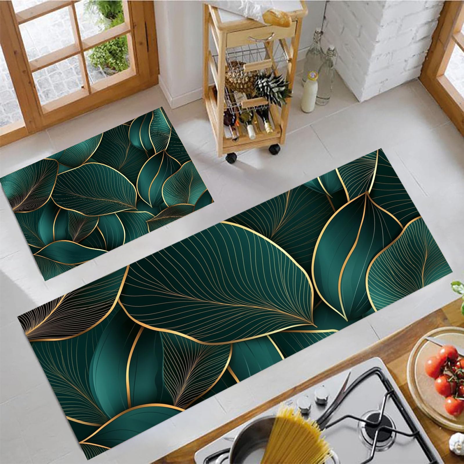 Alfombra de piso para pasillo con diseño abstracto botánico de alta resistencia visual 1