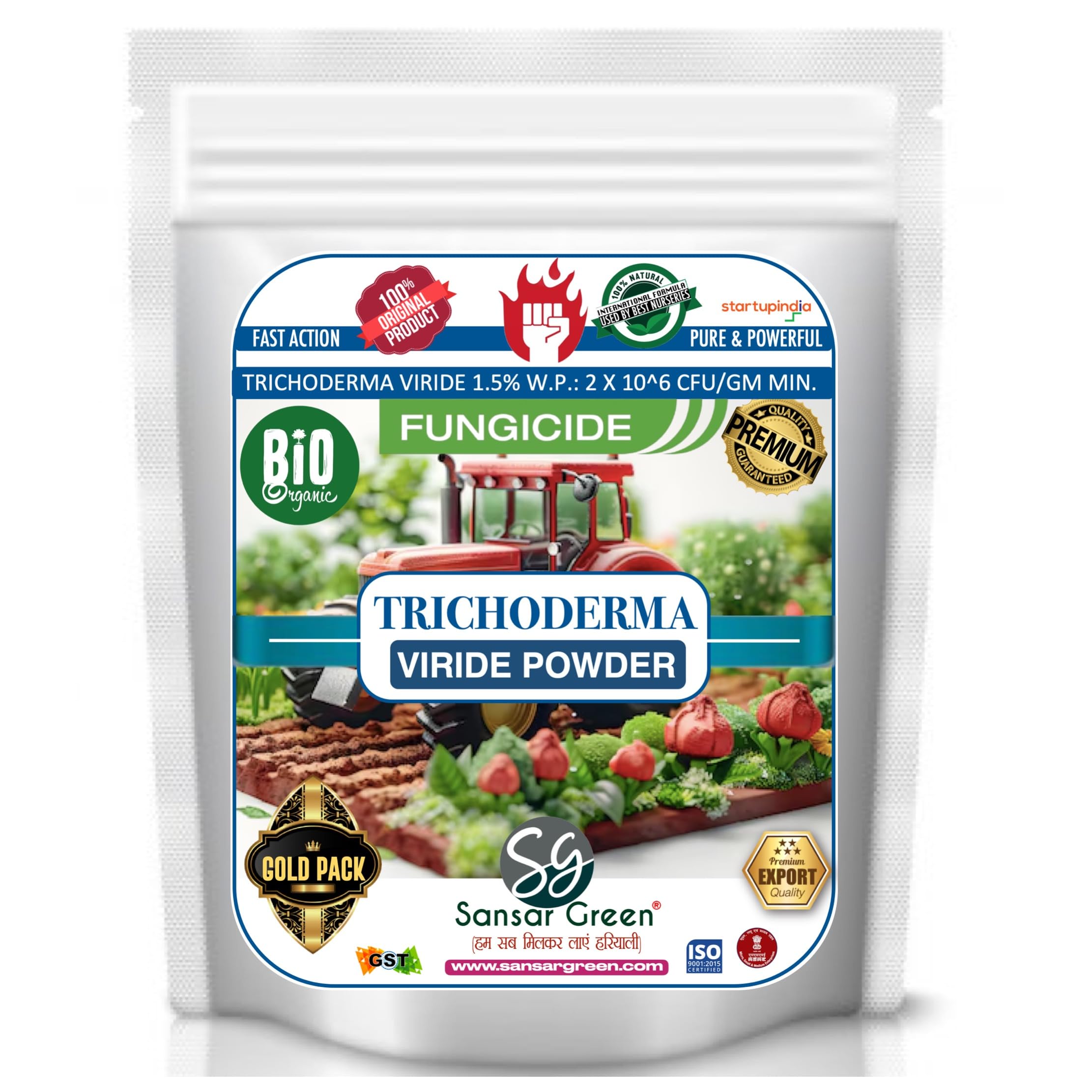 Sansar Green® Trichoderma Fungicide - Viride Powder for Plants (2 x 10^8 CFU per Gram) Bio Fungicide - Prevents Fungal and Bacterial Diseases in Plants. (400 gm)