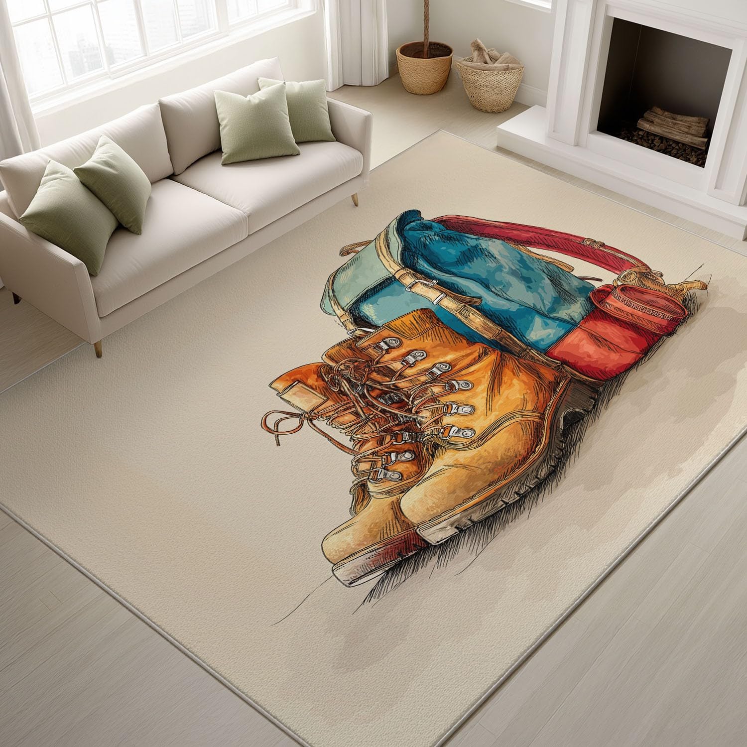 Genérico Alfombras Estampadas 80 x 150 cm, Caricatura Vintage Deporte Alfombra Antideslizantes Aire Libre Acuarela Moderno Hombres, Alfombras Lavables Recibidor despacho, Crema Blanco