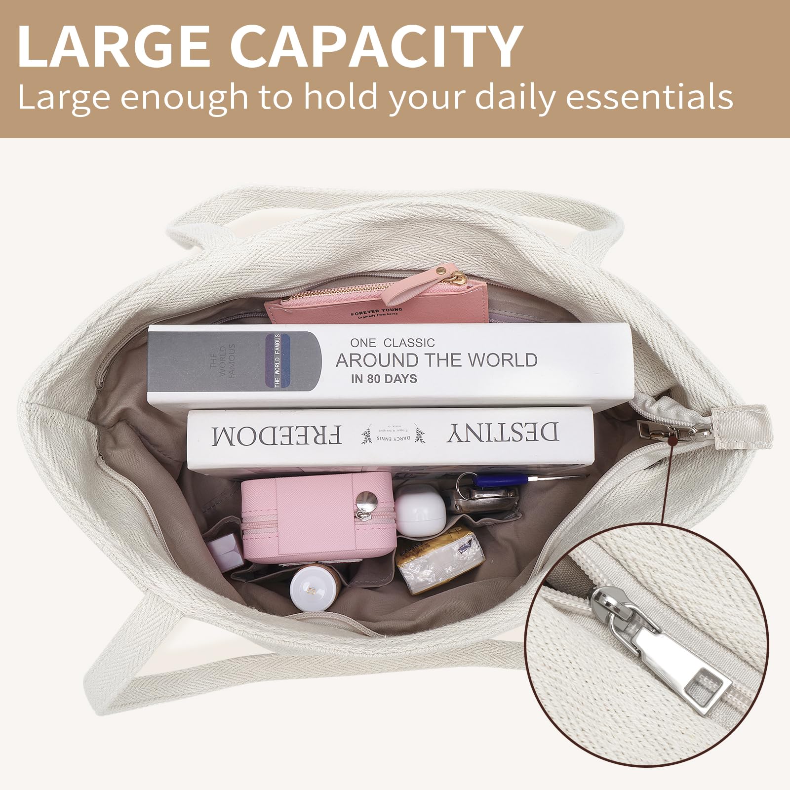 Gluckstar Tote Bag Borsa Tracolla Donna Beige Tela Borsa a Spalla Shoulder bags Shopper Bag per Shopping Viaggi Lavoro Ufficio