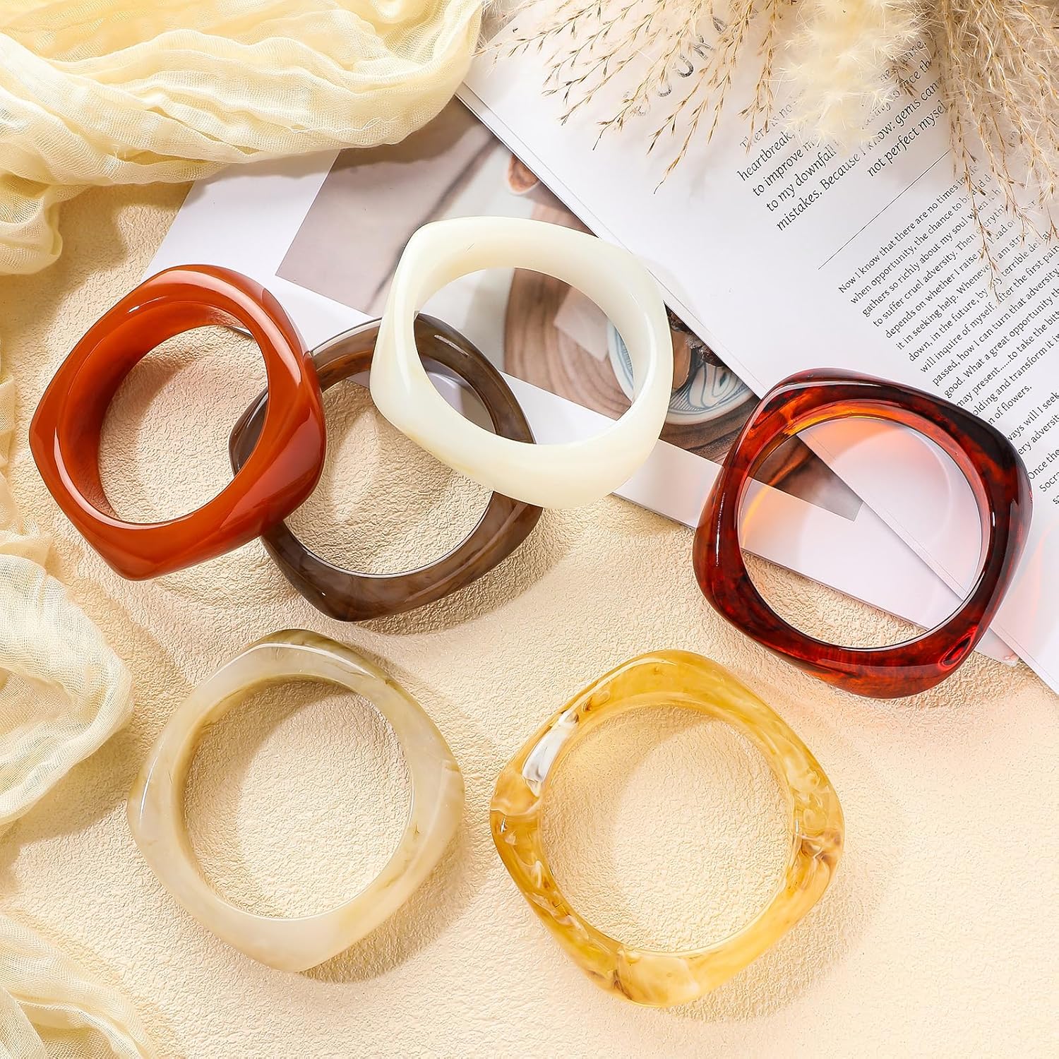 Quelay 6 Pcs Acrylic Resin Bangle Bracelet for Women Vintage Wide Geometric Colorful Bracelets Punk Wristband Jewelry - Image 6