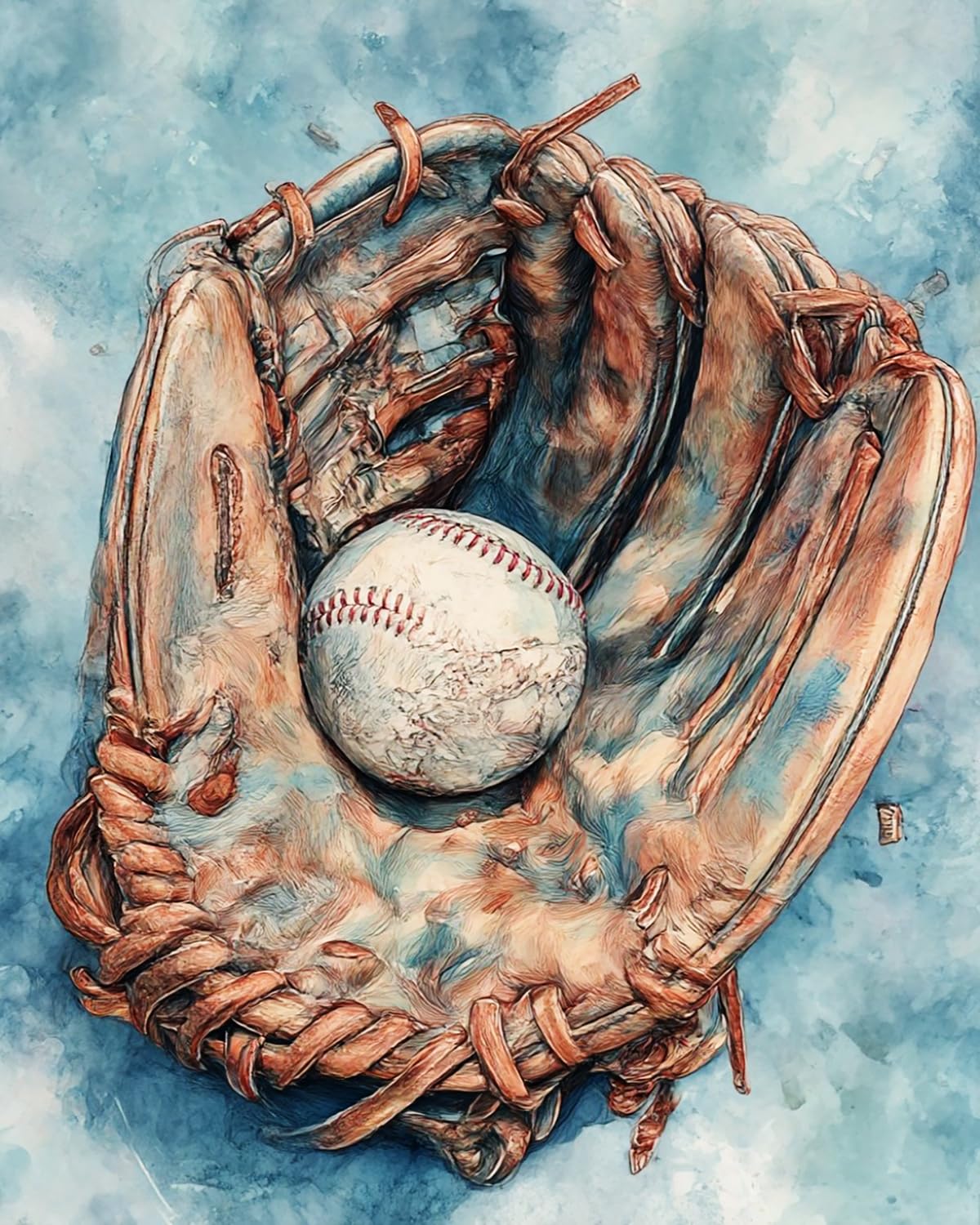 Liubaishi Multicolour Paint By Numbers For Adults, Diy Acrylic Painting Kit, Baseball Glove Theme, 16X20 Inch Linen Canvas With Brushes And Paints, 240G