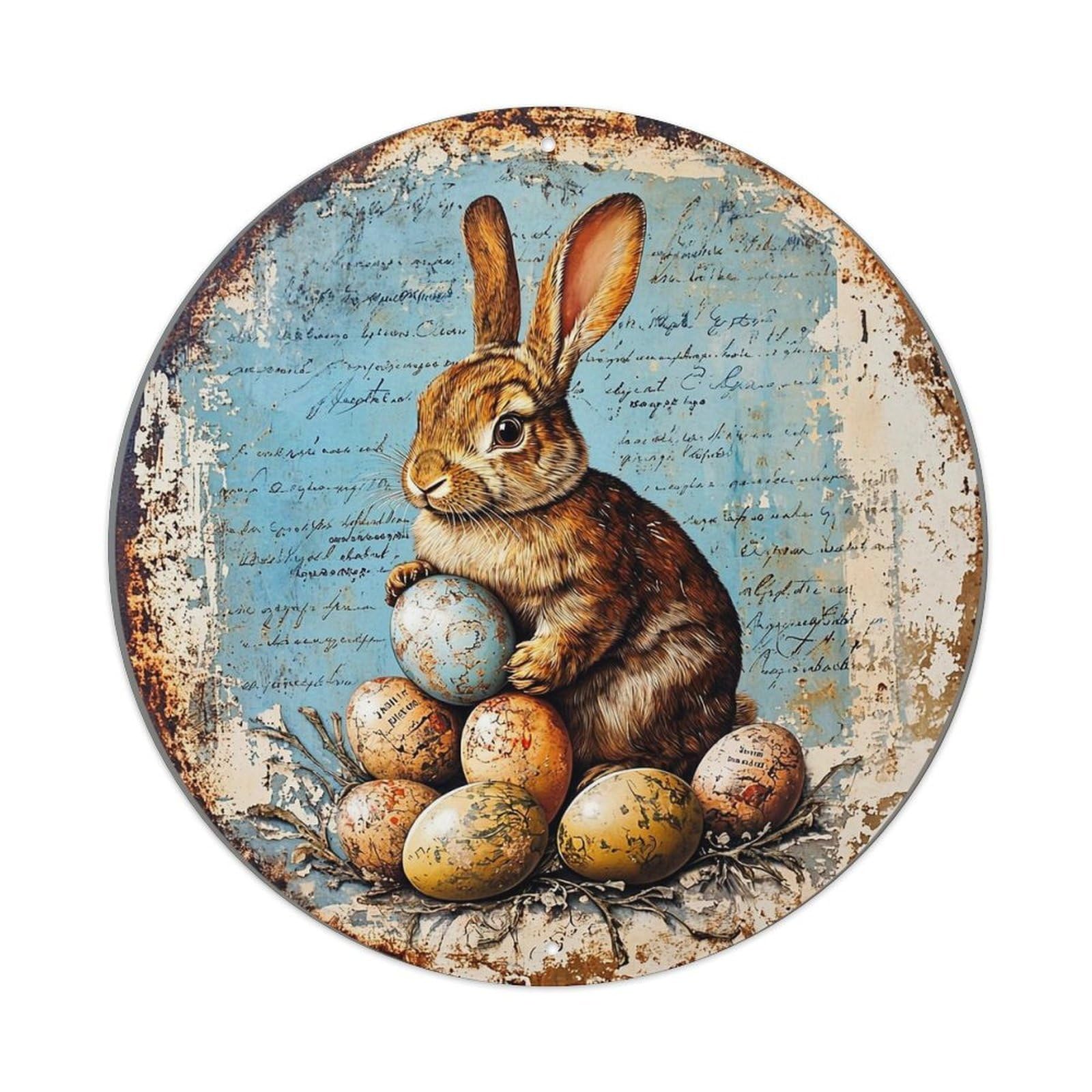 Vintage Rabbit With Easter Eggs Retro Metal Tin Sign, Vintage Metal Poster for home, Gaming Room, Studio Workshop,Bar,Garage Wall Art Decor 8x8 inch