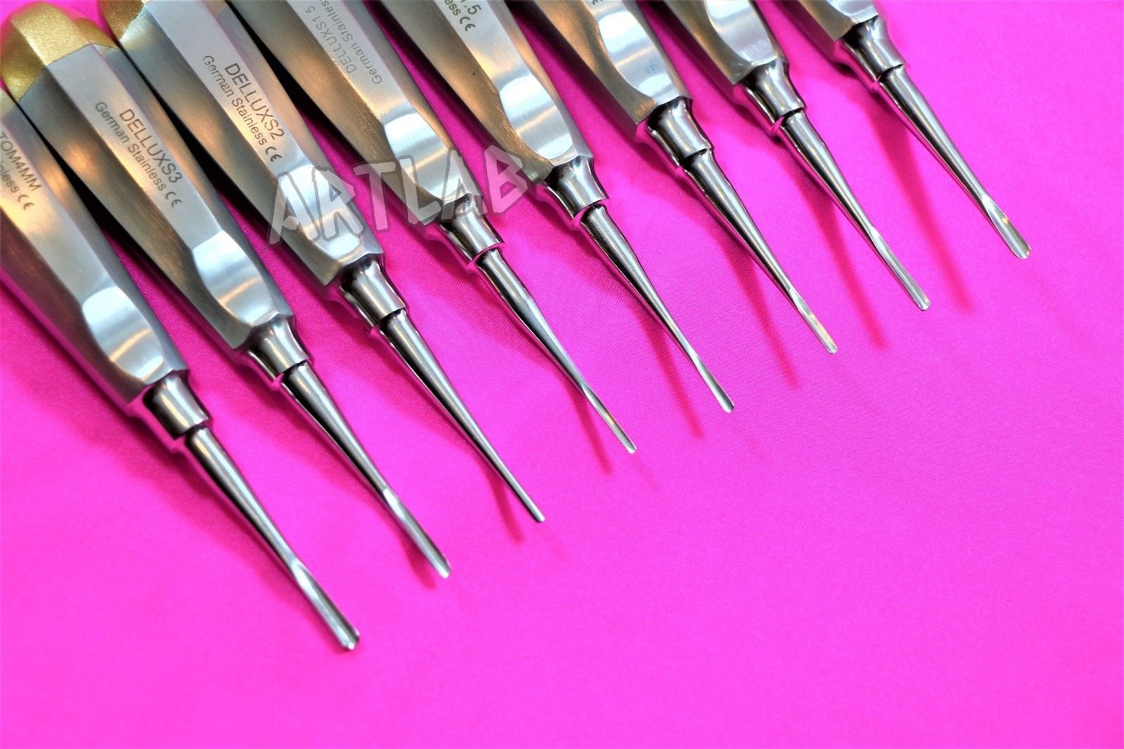 8 German Premium Dental Elevators Gold+Blue Straight 1.5,2.0,3.0,4.0 EXTRACTING Tool (CYNAMED)