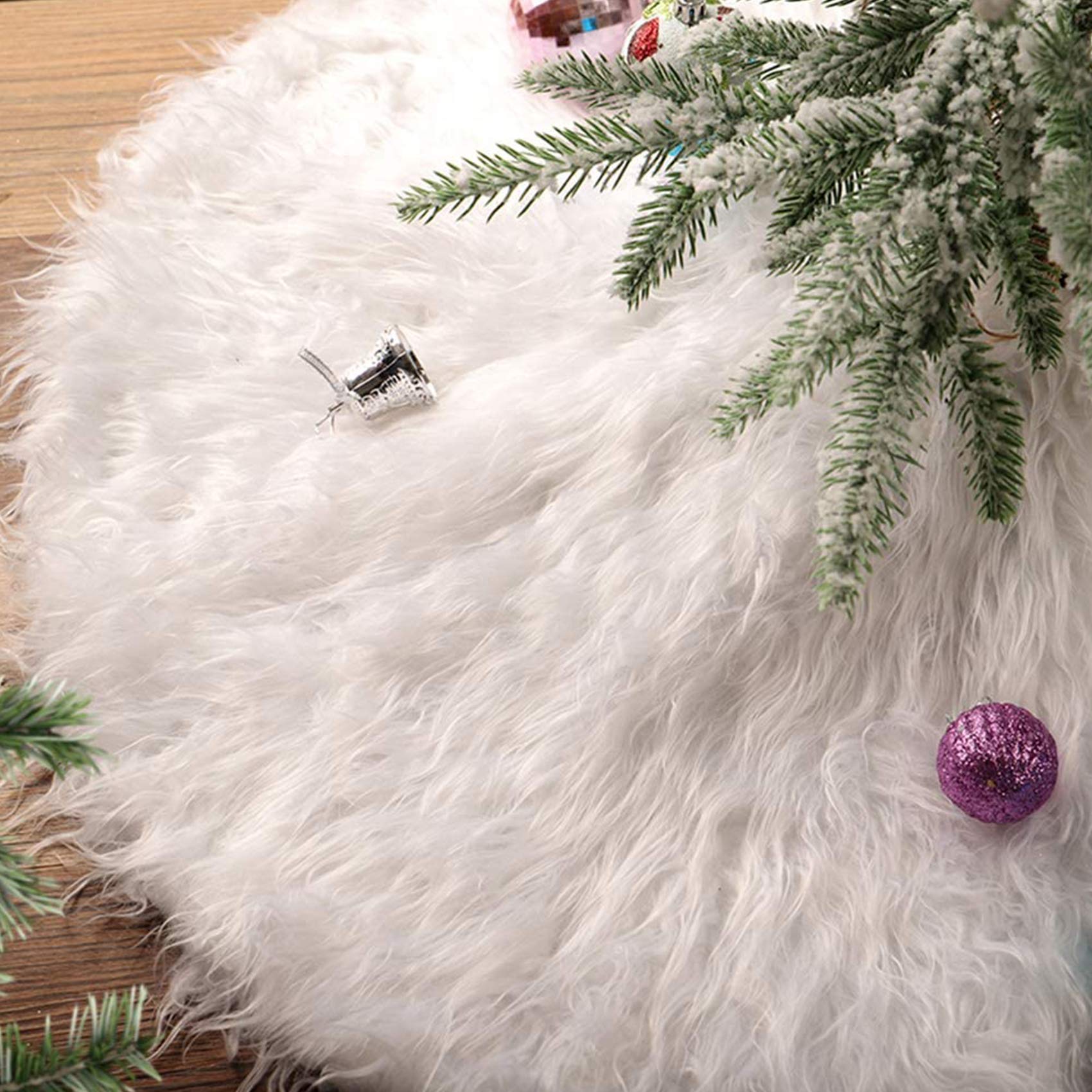 Jupe Sapin Noël Fausse Fourrure Blanche - Décoration Base 92cm Peluche Douce