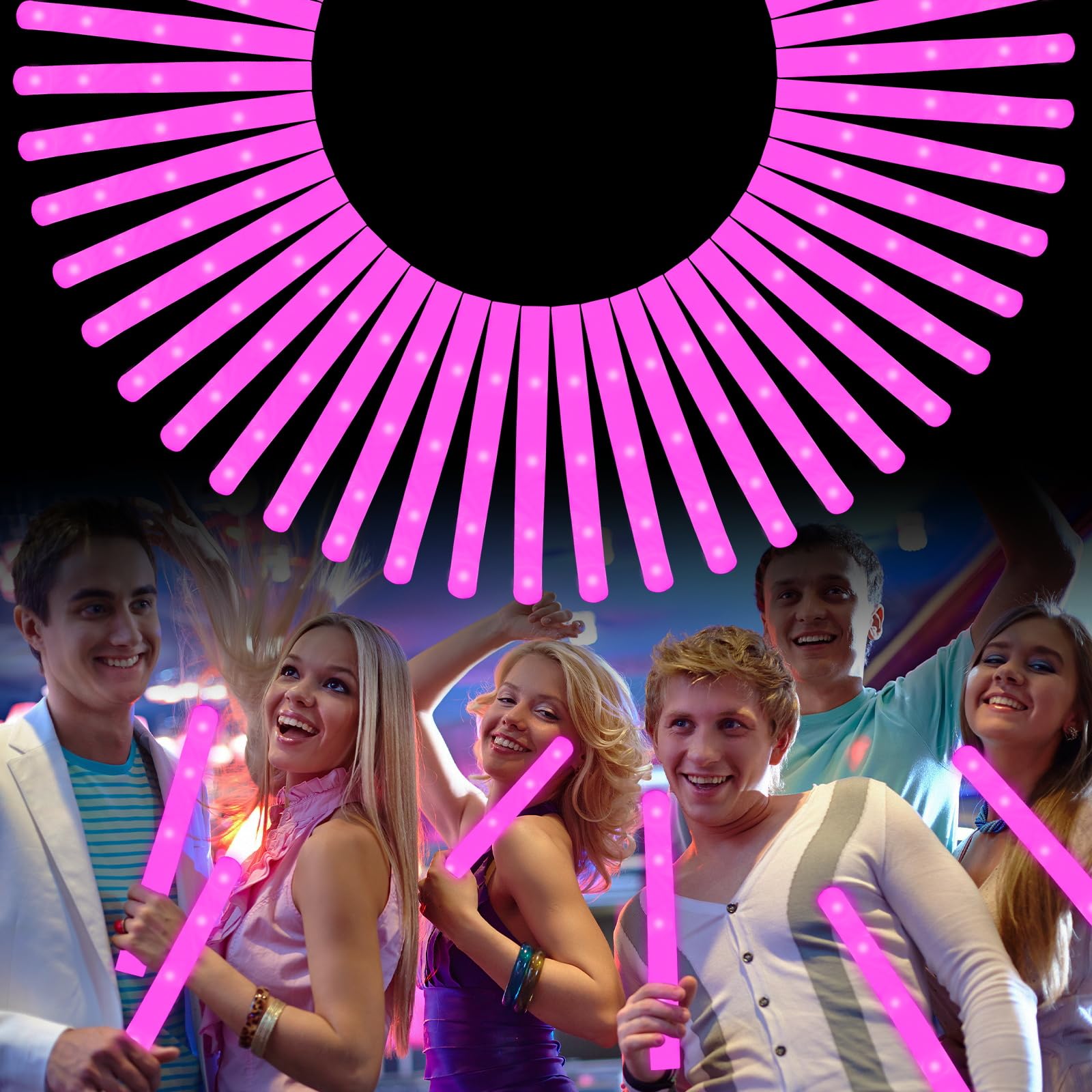 Foam Glow Sticks Bulk, 30 PCS Pink Light Up Foam Sticks 3 Modes, Glow Party Supplies for Wedding,Raves, Carnival, Concert, Halloween, Christmas,