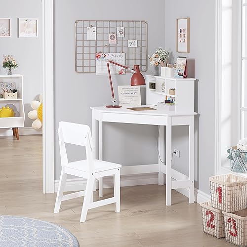 Miniatura 7 de UTEX Escritorio para niños, juego de escritorio de esquina y silla, mesa de estudio para niños con almacenamiento y gabinete para uso escolar en