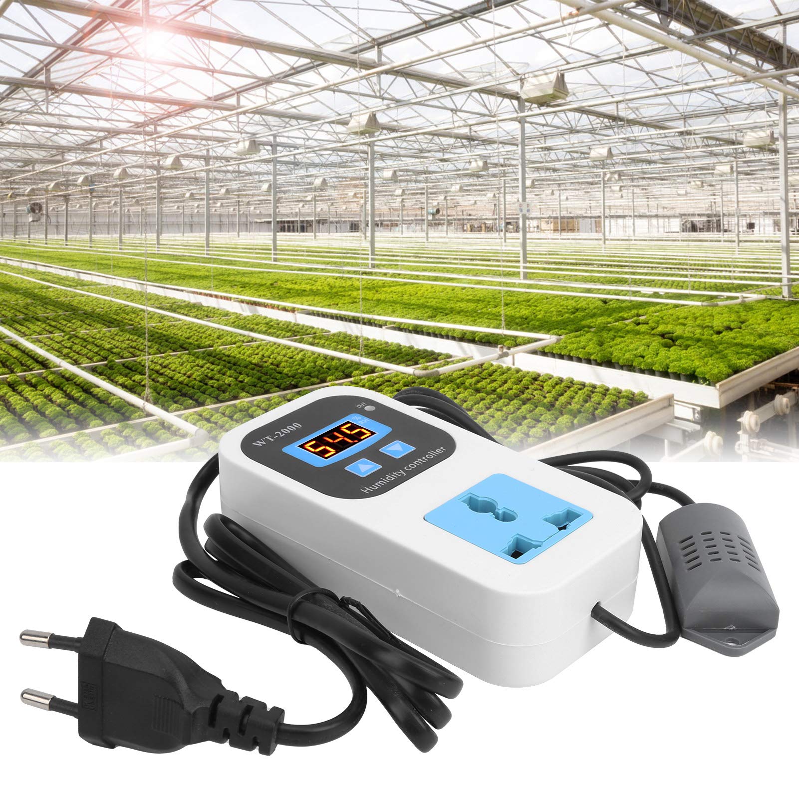 Cyfrowy Regulator Wilgotności Nawilżanie Gniazdo Przełącznika Osuszania Abs Higrostat 0% ~ 99% RH WT‑2000 110-220 V Narzędzia do Kontroli Wilgotności dla Magazynów Szklarnie(EU Plug)