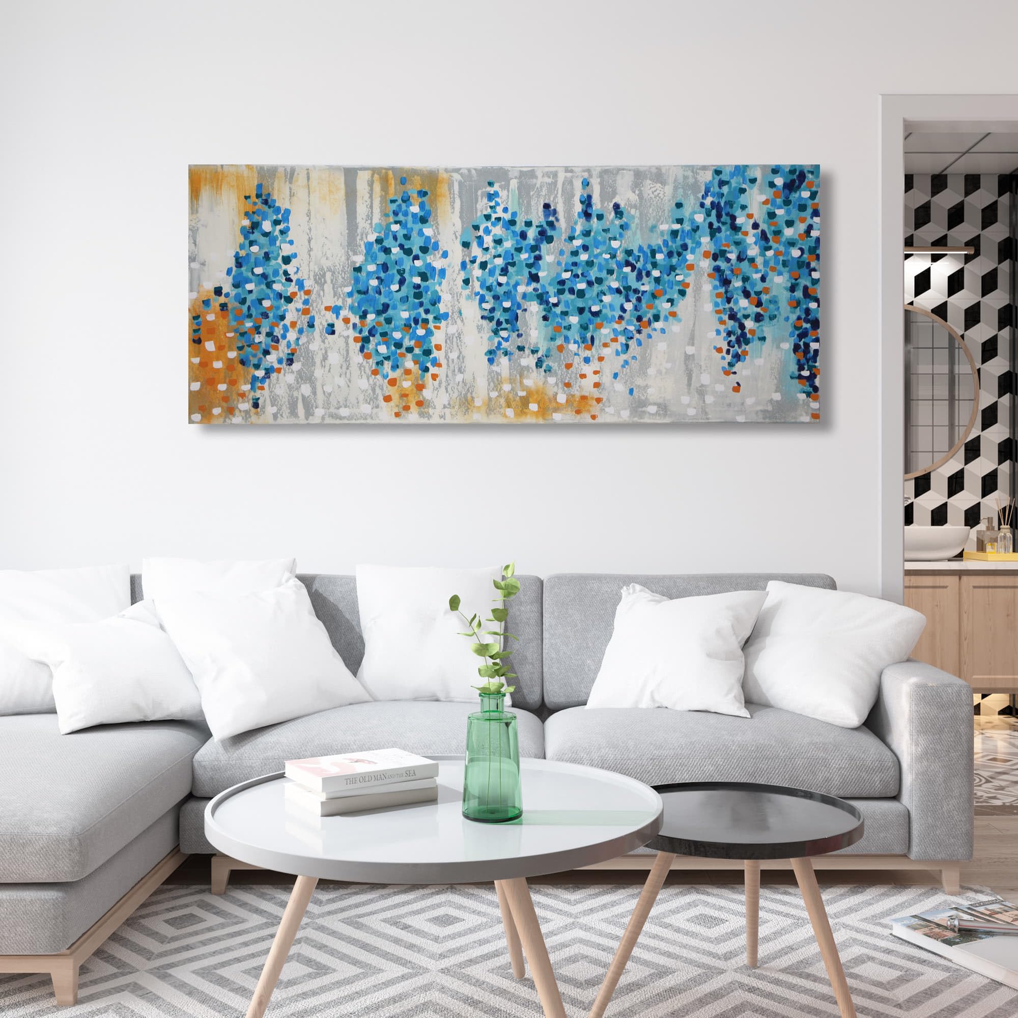 la fabrica del cuadro ®, Cuadro en Lienzo 100% Pintado a Mano, Pintura al Óleo con Relieve, Arte Moderno, Ideal para Salón, Dormitorio y Decoración de Paredes. (60x150, OR 120)