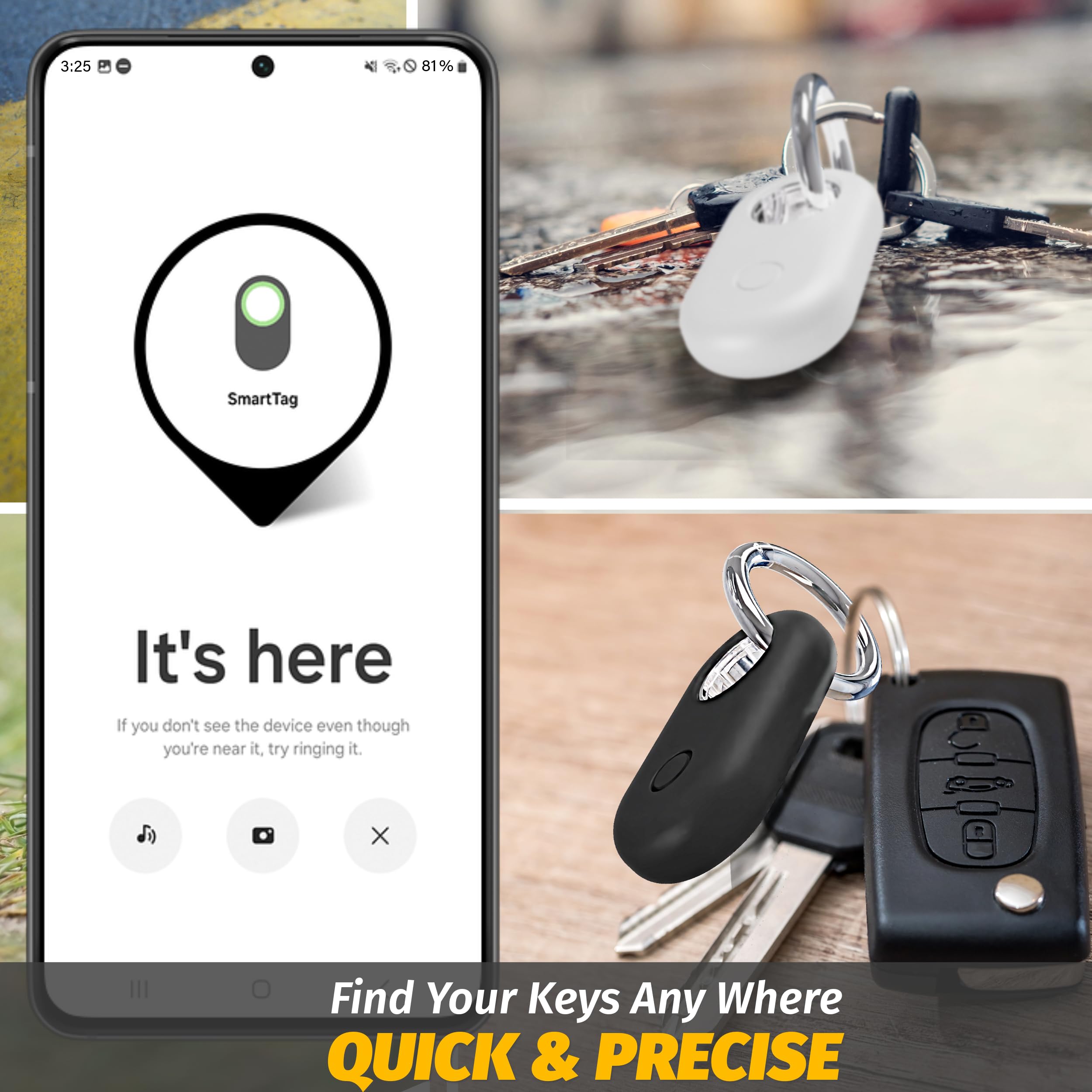 Samsung Smart Tag2 houder zachte siliconen hoes met sleutelhanger ring | Kras- en valbescherming geschikt voor sleutels, tassen, bagage en waardevolle spullen (2 stuks - zwart en wit