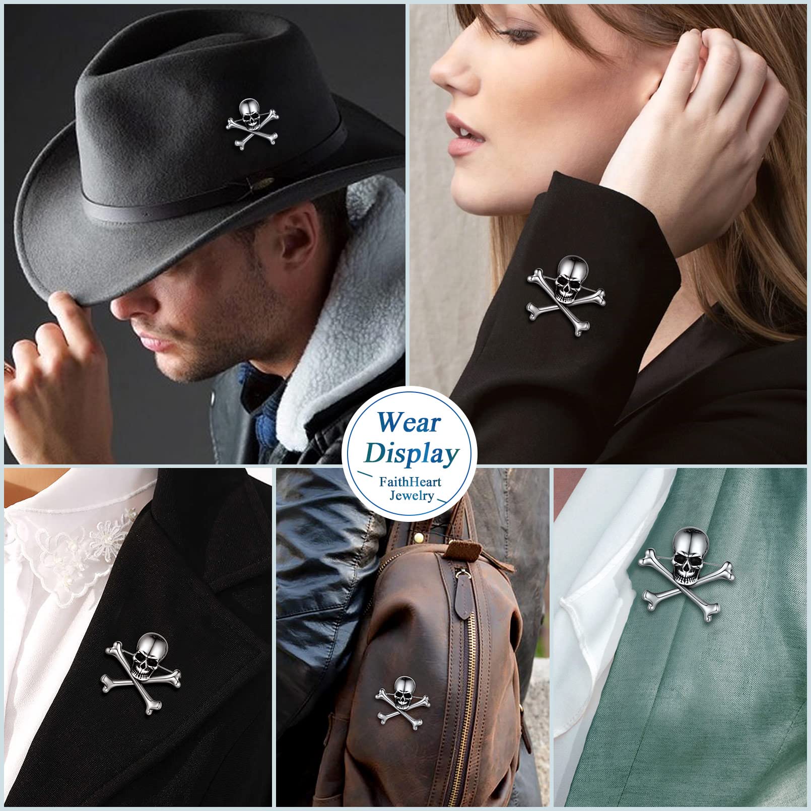 FaithHeart Spilla Vichingo per Ragazze Ragazzi con Nodo Celtico/Lupo Fenrir/Cervo/Ragno/Cranio Teschio in Acciaio Inossidabile Gioielli Figo Stile Gotico Punk Accessori Vestiti