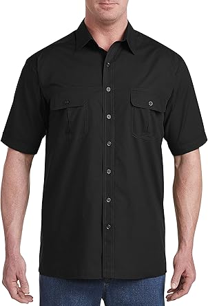 Harbor Bay by DXL Men's Big and Tall Co-Pilot Sport Shirt | Point Collar, Short Sleeves, Button-Through Flap Chest Pockets