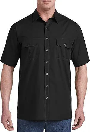 Harbor Bay by DXL Men's Big and Tall Co-Pilot Sport Shirt | Point Collar, Short Sleeves, Button-Through Flap Chest Pockets
