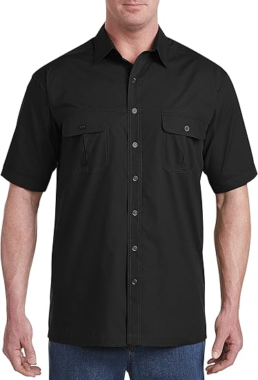 Harbor Bay by DXL Men's Big and Tall Co-Pilot Sport Shirt | Point Collar, Short Sleeves, Button-Through Flap Chest Pockets