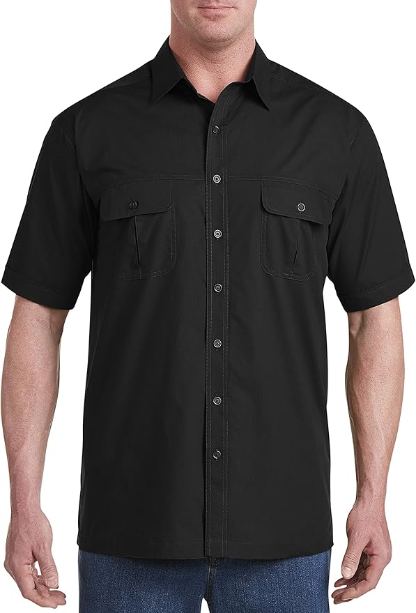 Harbor Bay by DXL Men's Big and Tall Co-Pilot Sport Shirt | Point Collar, Short Sleeves, Button-Through Flap Chest Pockets