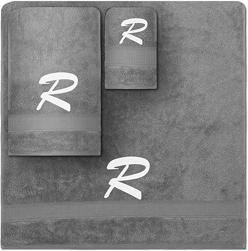 Vista 47 de Juego de toallas con monograma, regalo personalizado, juego de 3 toallas turcas bordadas con letras de bloques, 1 toalla de baño y 1 toalla de mano