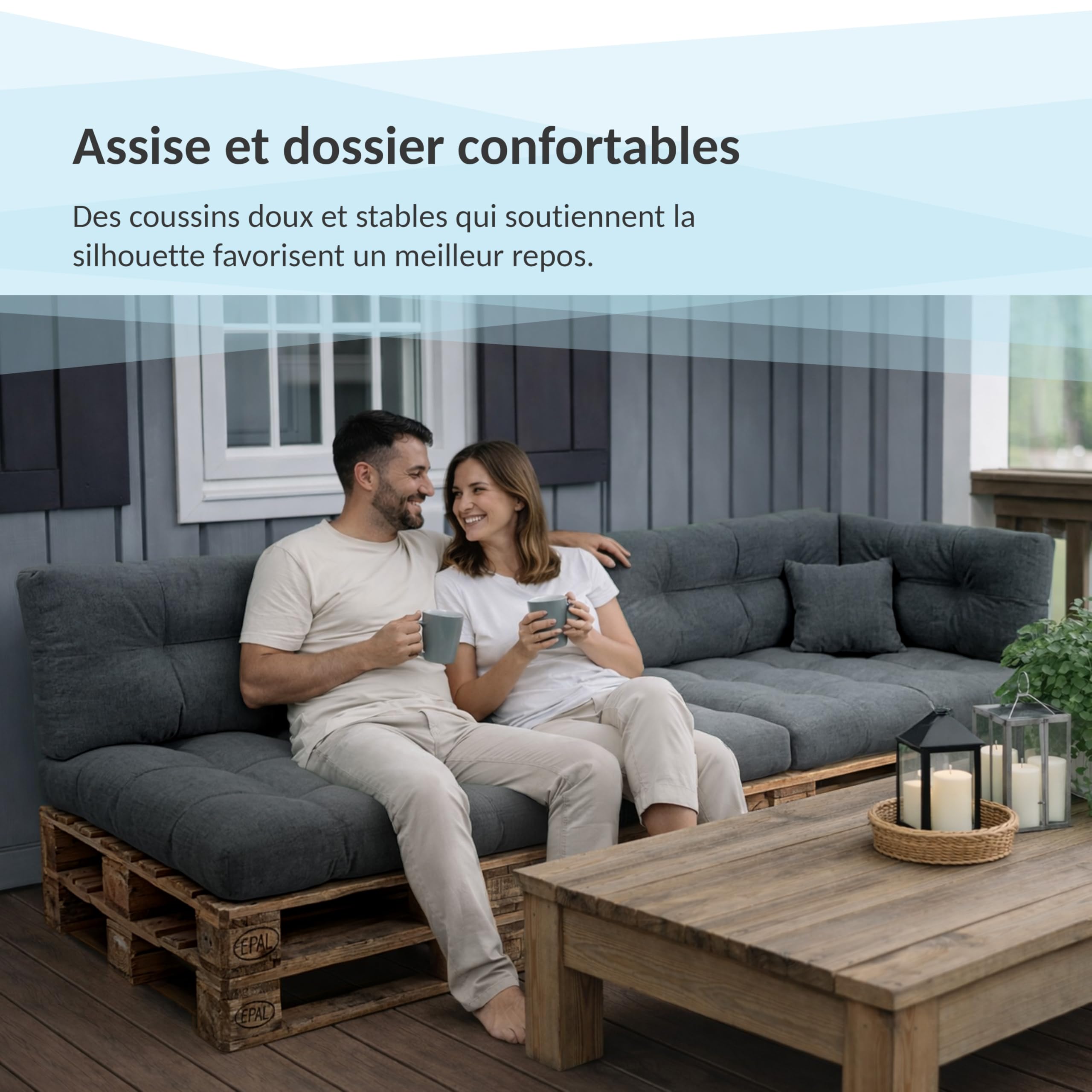 POKAR Set de 6 Coussins pour Palettes Euro Imperméable: 2X Assise 120x80cm + 2X Dossier 120x40cm + 1x Dossier 60x40cm + 1x Coussin 40x40cm, Canapé de Jardin, sans Palette, Noir