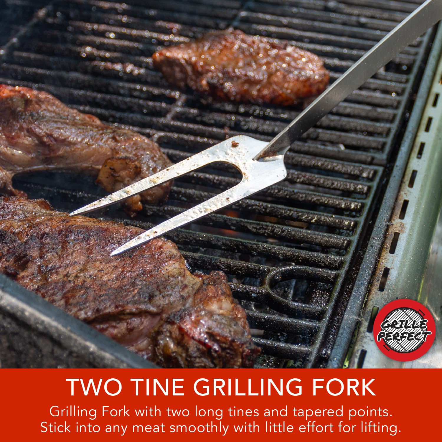 Tenedor de parrilla de 24 pulgadas súper largo para asar, parrilla y hoguera, cuello curvado extrafuerte, mango de madera dura, dientes grandes de acero inoxidable para barbacoa, cocina al aire libre
