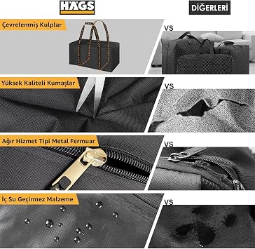 Haegs Taşıma Çantası, Fermuarlı Dayanıklı Seyahat Spor, Kamp Malzemeleri Saklama Çantası, Hurç, Valiz, 95L (105 x 25 x 36 cm) - Siyah