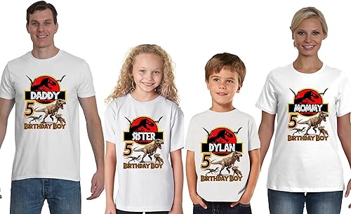Miniatura 2 de Personalized Jurasic Birthday Shirt, Add Any Name and Age, Custom Shirts for a Jurasic Birthday Party, Family Matching Shirts. White