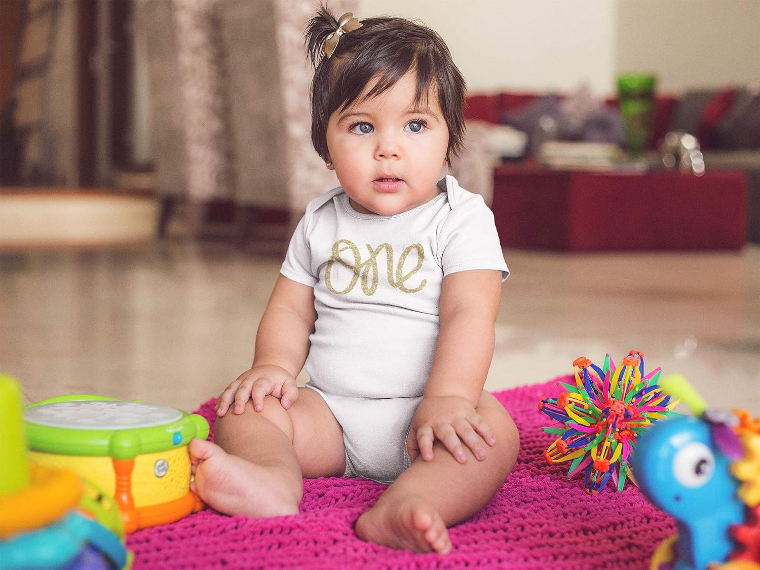 Olive Loves Apple Baby Girls First Birthday Bodysuit Sparkly Gold One Girls 1st Birthday Outfit