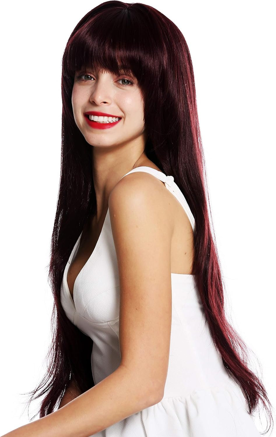 WIG ME UP - VK-43-99J quality women's wig long sleek layered long fringe Bordeaux red, aubergine-coloured - Image 4