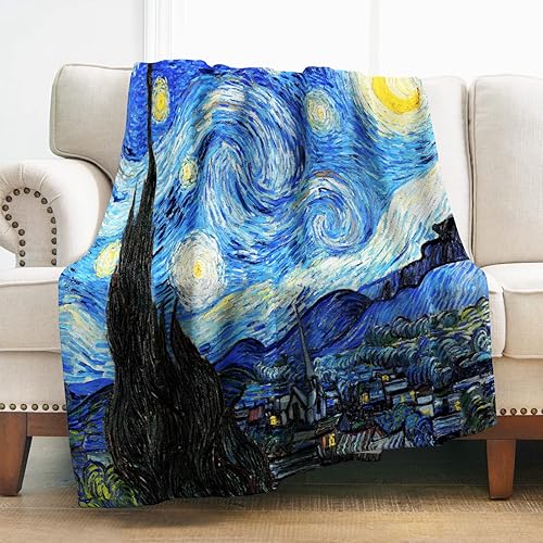 Miniatura 1 de Levens Van Gogh - Manta de noche estrellada, decoración temática abstracta para sofá, cama, sofá, viajes, campamento, cumpleaños, Navidad, suave,