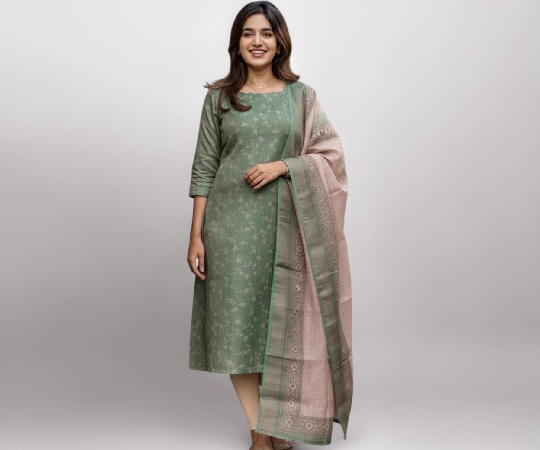 Kurta Dupatta Sets for Woman | Kurti Set | Women's 2 Piece Kurta with Dupatta Set | Chanderi Kurta Woman | Dupatta (KD10_Green)