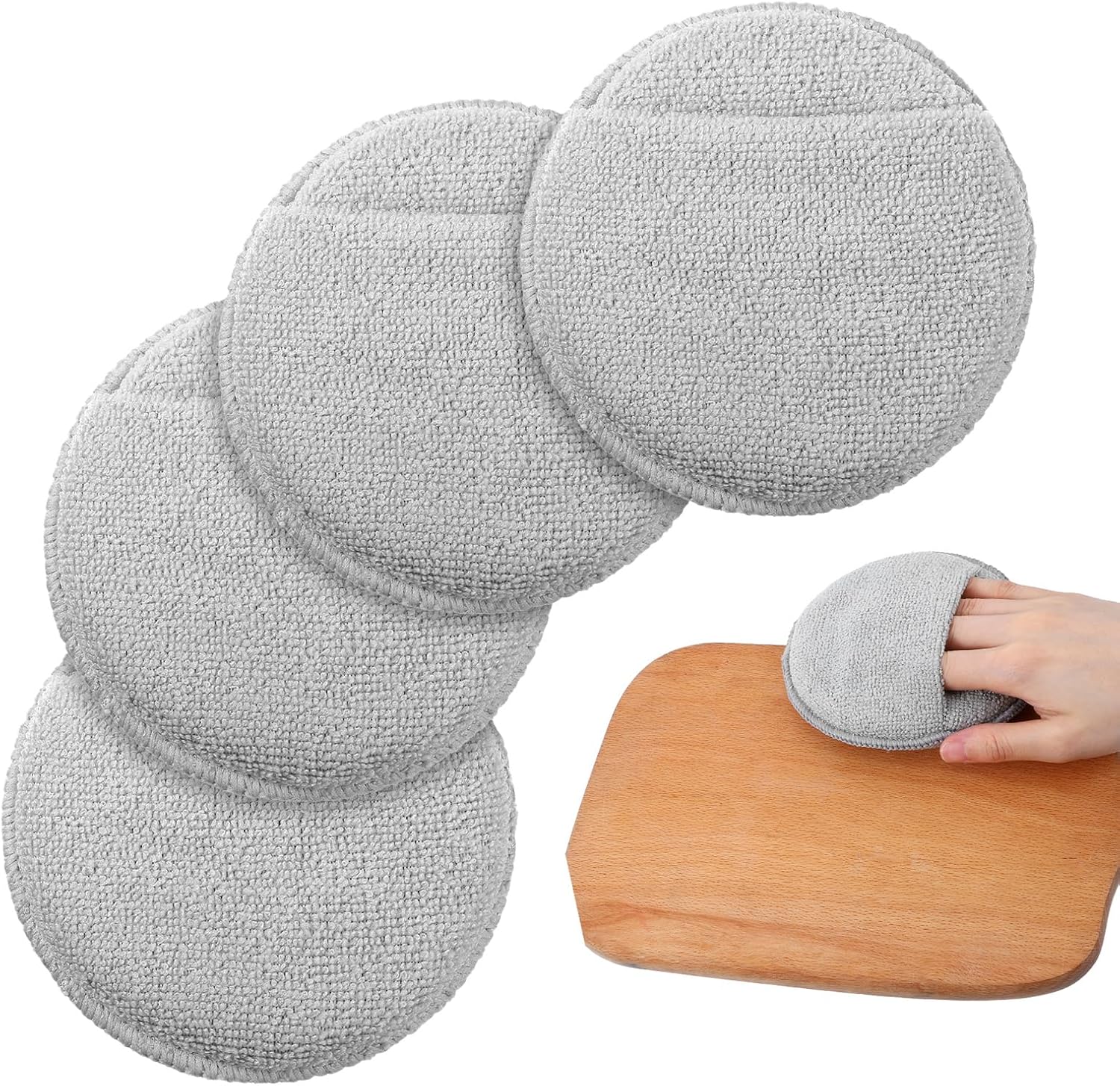 Cutting Board Oil Applicator Set 16-Piece Reusable Microfiber & Sponge Pads for Mineral Oil & Wax Application, Scratch-Free Maintenance, Machine Washable Round Gray 5 Inch