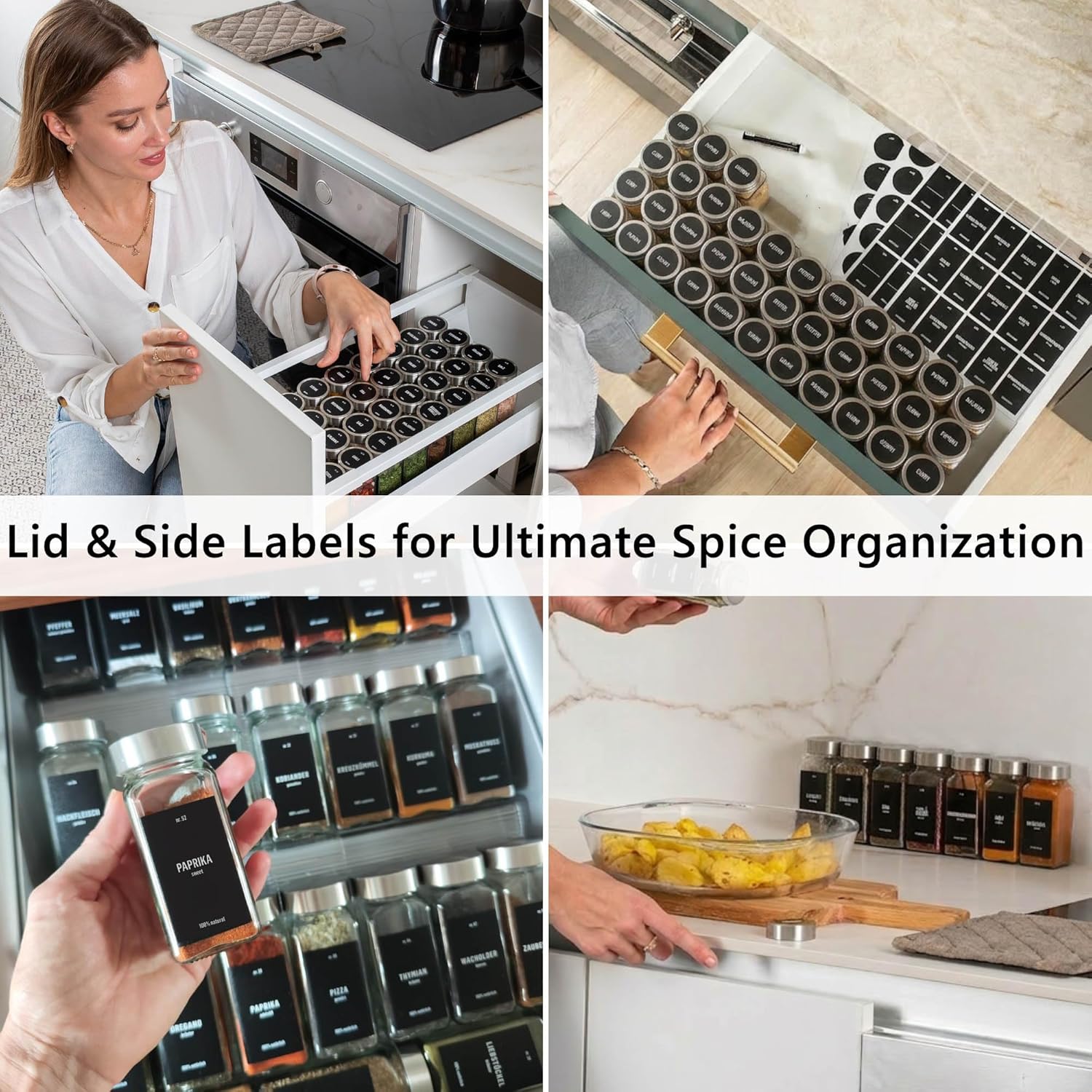 Glass Spice Jars with Label 24 x 4oz [LABELS incl] Spice Containers with 280 Labels, Shaker Lids, Funnel & Chalk Marker - Empty Herb Seasoning Containers, Small Seasoning Bottles for Herb