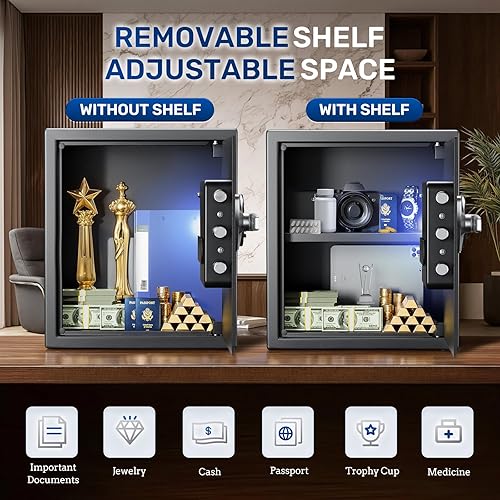 Miniatura 7 de BlackSmith Caja fuerte biométrica para pistola de 1.8 cachorros, caja fuerte para el hogar, acceso rápido, caja de seguridad para dinero, armas de