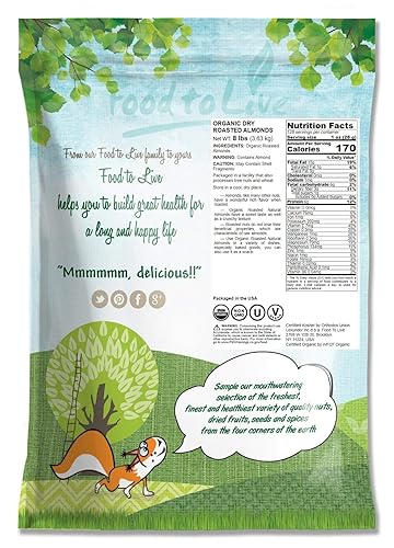 Miniatura 2 de Almendras tostadas secas orgánicas 5 libras - sin OMG sin sal vegano ceto paleo kosher granel alto en proteínas fibra dietética vitamina E cobre