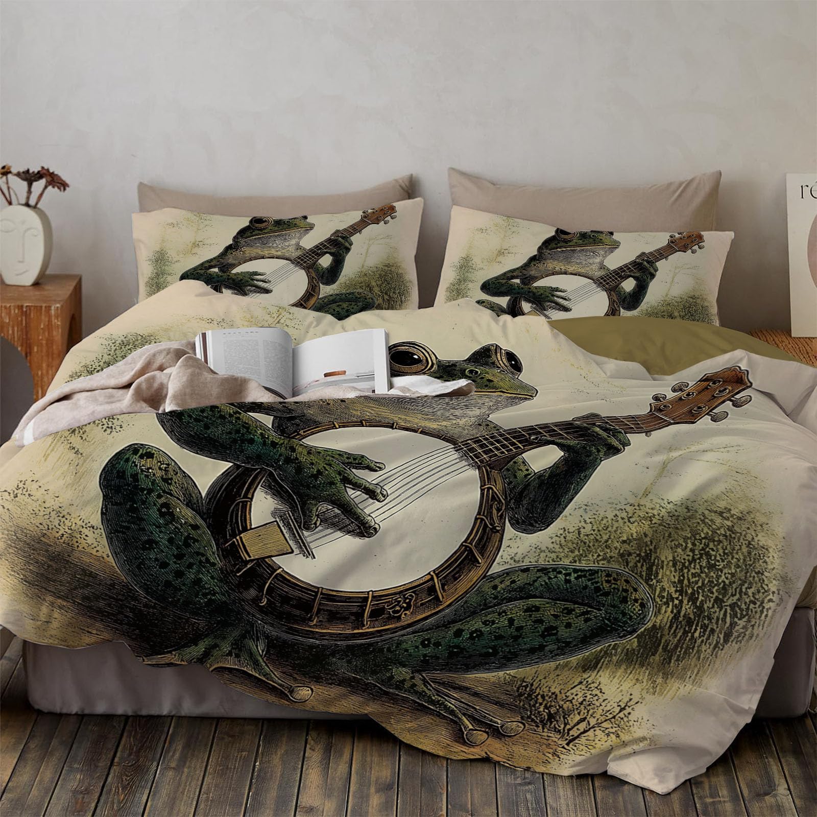 Housse de couette grenouille cyan 140x200 cm avec 2 taies d'oreiller