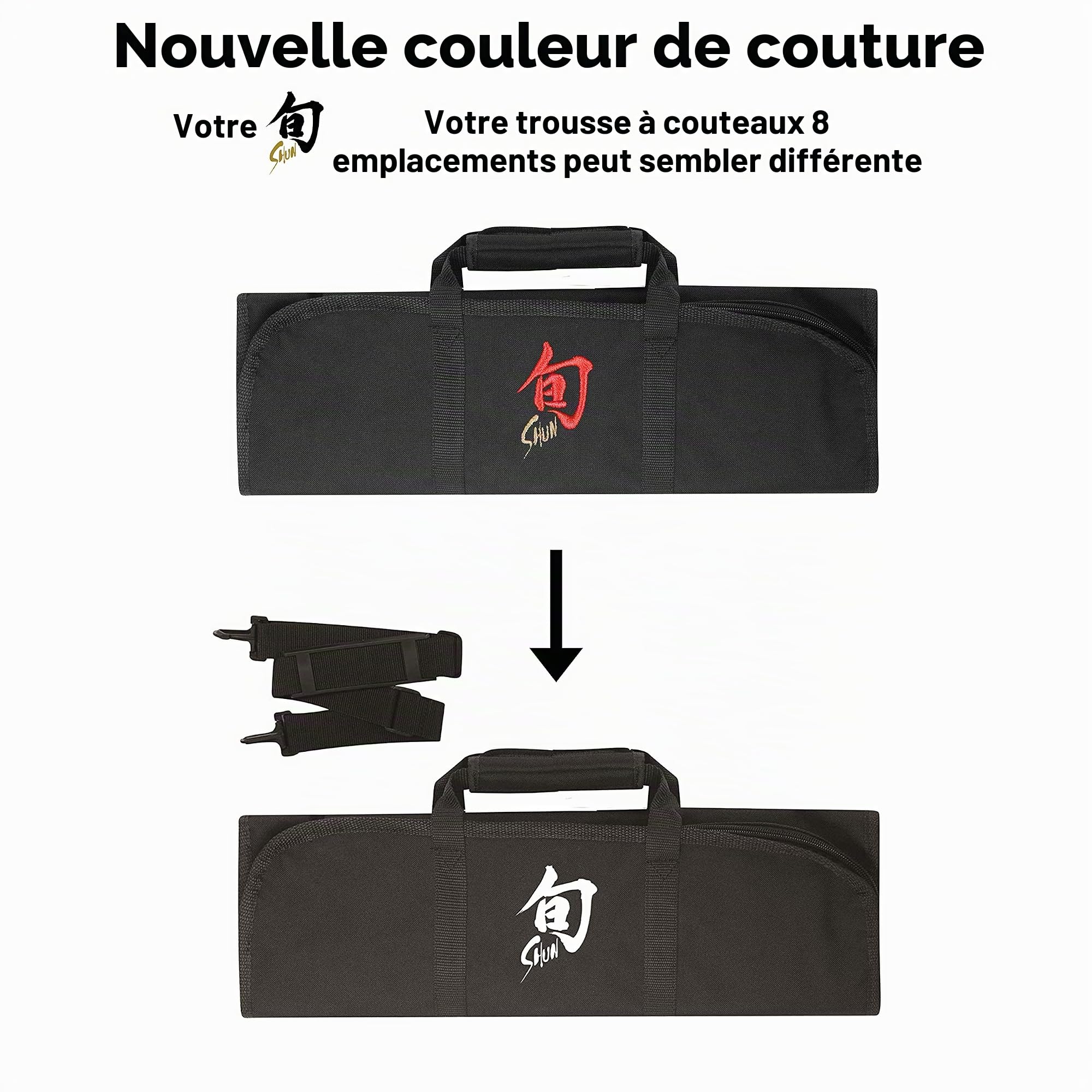 Shun Rouleau de Couteaux, 8 Fentes pour Couteaux de Cuisine, étui de Transport, 49,5 x 45,7 cm, Noir