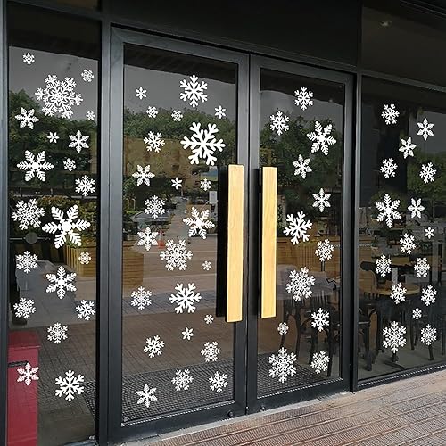 Miniatura 9 de 8 hojas de copos de nieve blancos para ventana, calcomanías de copos de nieve de Navidad, calcomanías de ventana de nieve de invierno, decoración de