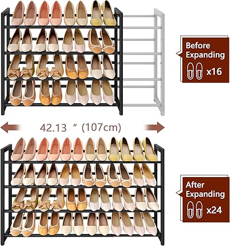 Miniatura 4 de FAVOOSTY Zapatero expandible de 4 niveles, estante ajustable para zapatos, organizador de almacenamiento que ahorra espacio, estante de metal para