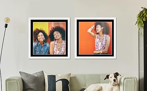 Miniatura 3 de Marco de madera blanca de 11 x 11 pulgadas con paspartú negro  Marco de 14 x 14 pulgadas con mate de 11 x 11 pulgadas  Muestra tu foto debajo de la