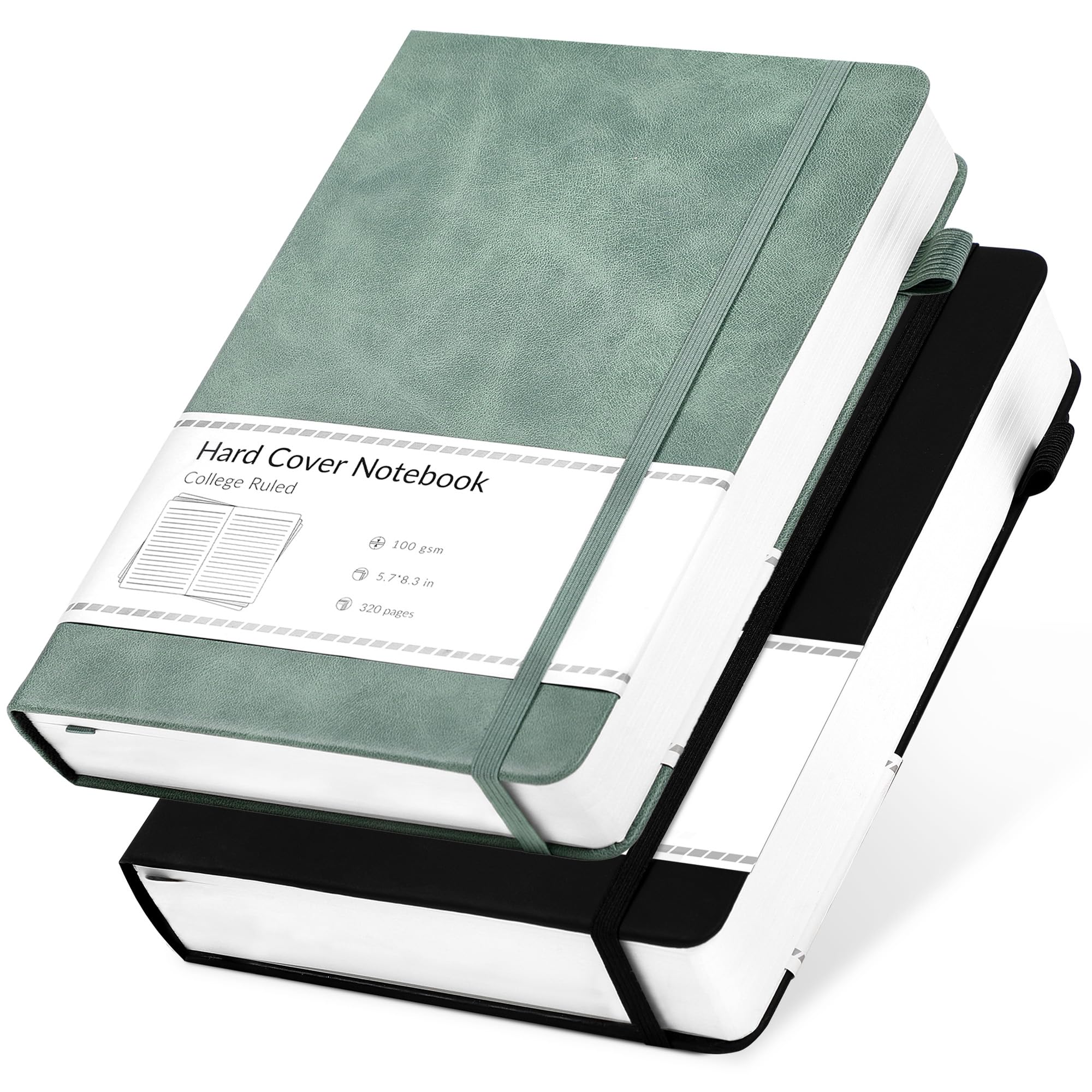 CAGIE 2 Pack Notebooks Journals for Women Men Hardcover A5 Journaling Notebooks Leather Journals for Writing Thick Journal Supplies Diary, Green&