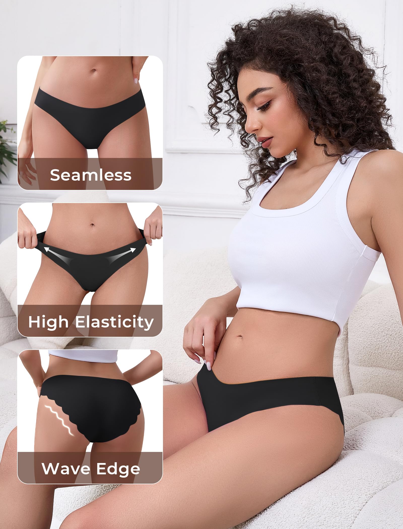 Voenxe Majtki Damskie Bezszwowe,5 Wielopak Seamless Bikini Underwear XS-XXL | Bezszwowych Bielizna dla Kobiet z Niskim Stanem,Women Hipster Panties,Miękka OddychająCe VPL Falowane Brazyliany 5 Pack