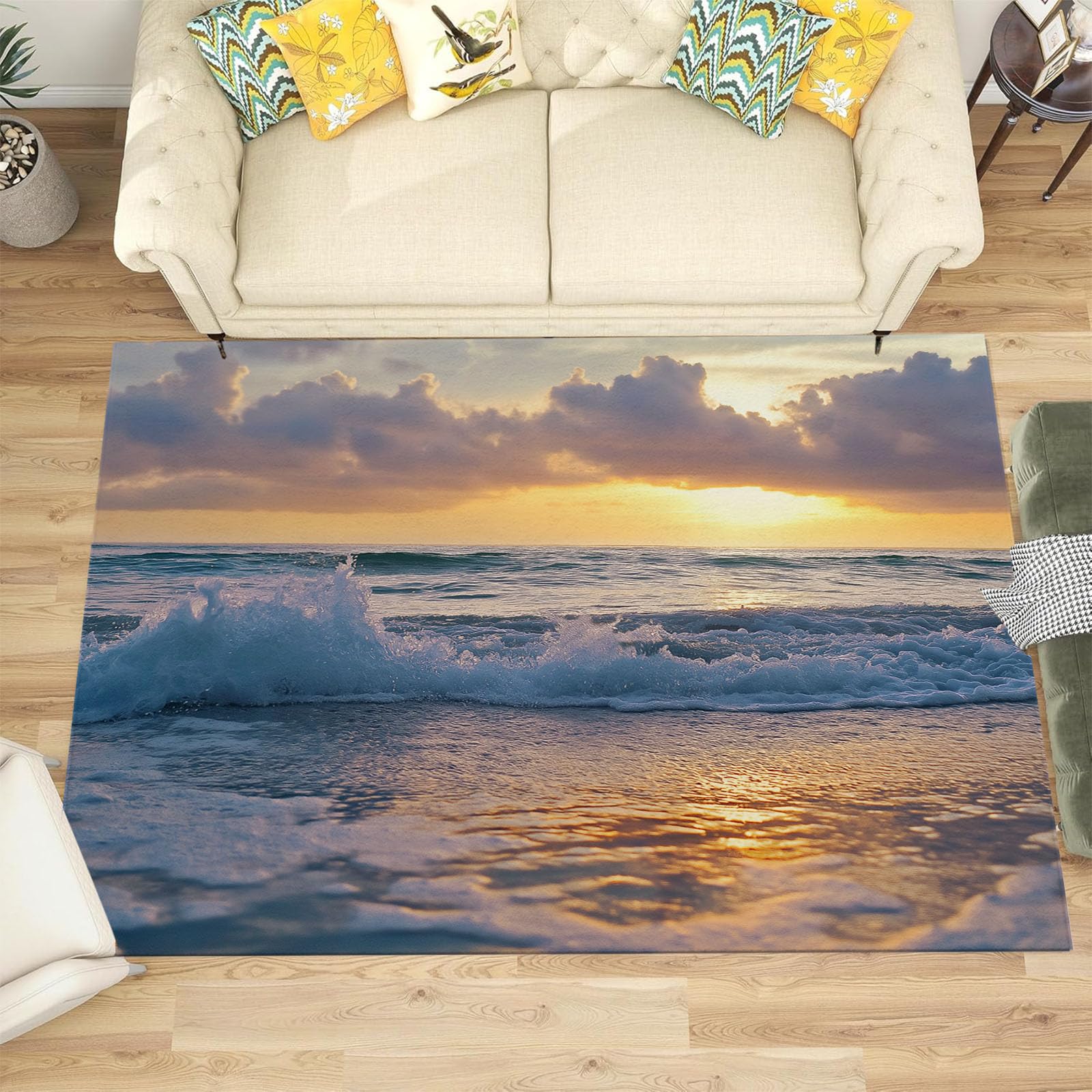 Tapis salon 200x300cm lavable et antidérapant motif ocean
