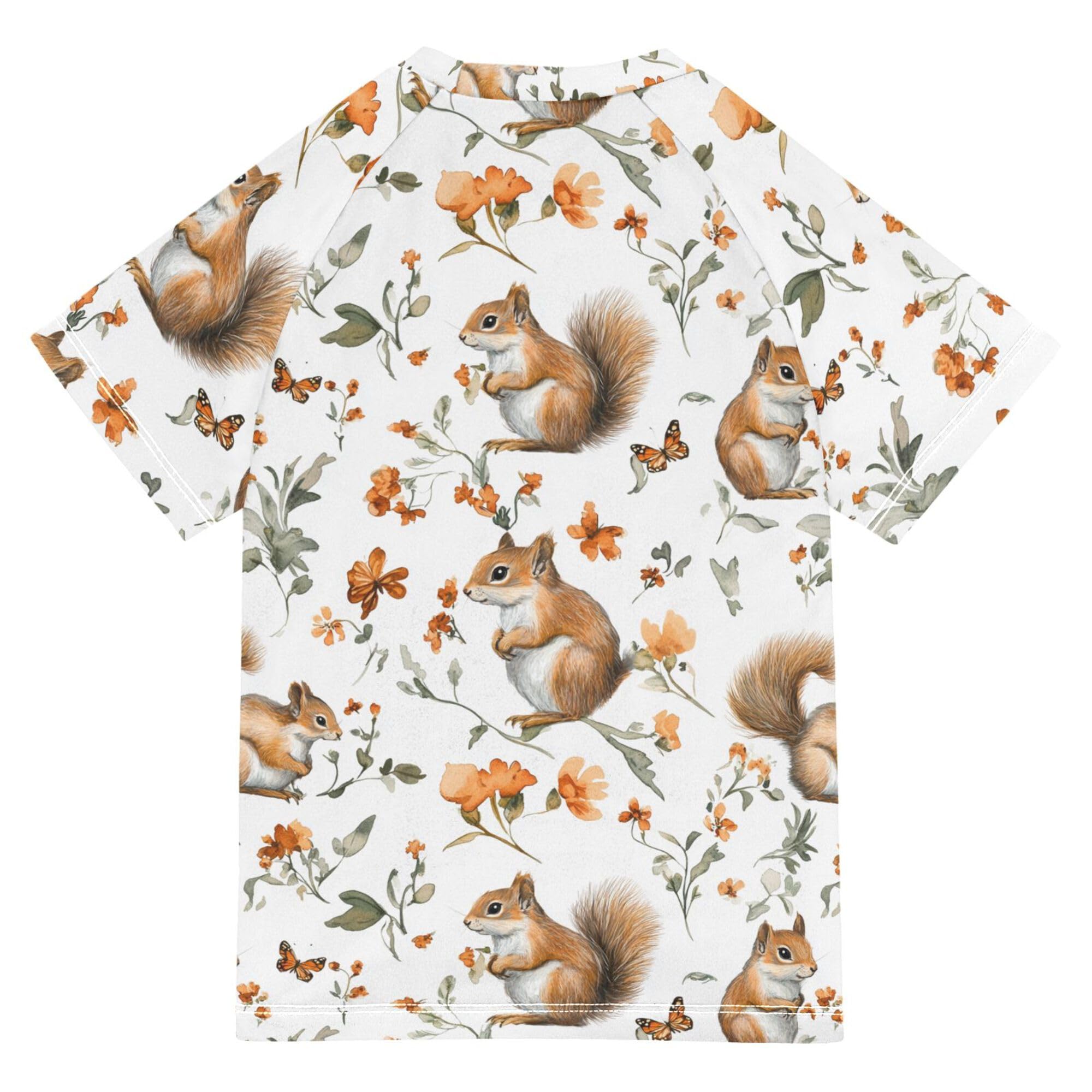 Aesthetic Squirrel White Girls Bathing Suit UV Protection Rash Guard Girls Swimwears Kids Activewear for Toddler Boy 9-10Y