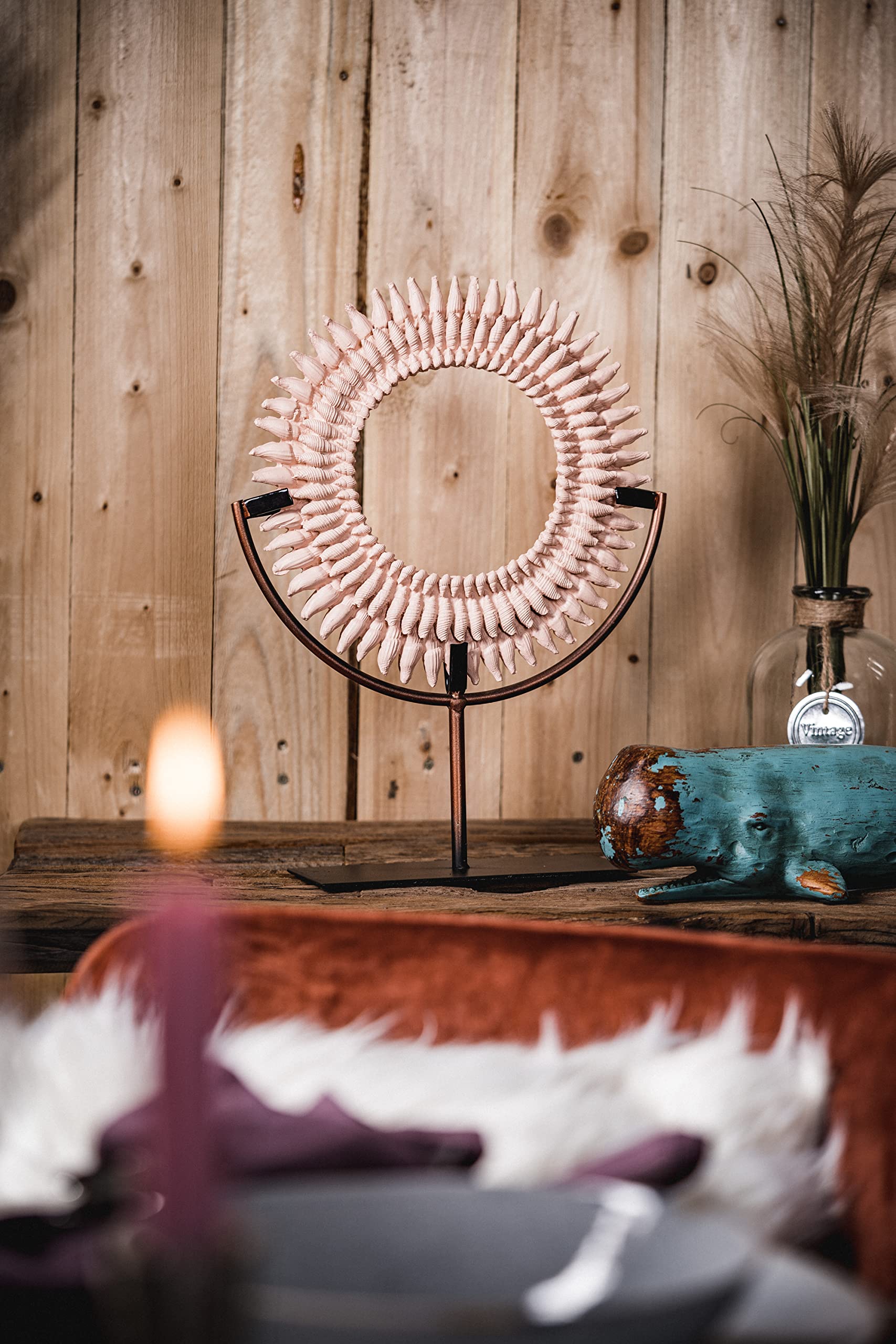 MichaelNoll Wal Dekofigur Statue Skulptur aus Polyresin - Maritim Deko für Wohnung in Holz-Optik Grün - Dekoration modern für Wohnzimmer, Schlafzimmer oder Badezimmer - 47 cm