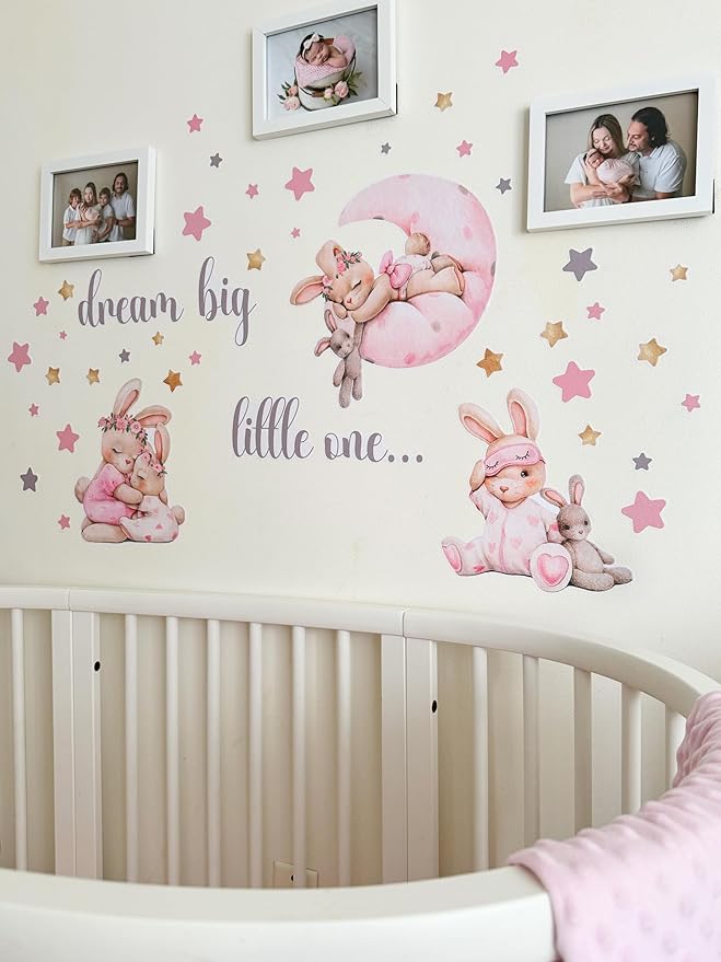 Vinilos Decorativos de Conejito Rosa para Pared de Cuarto de Bebé miniatura 2
