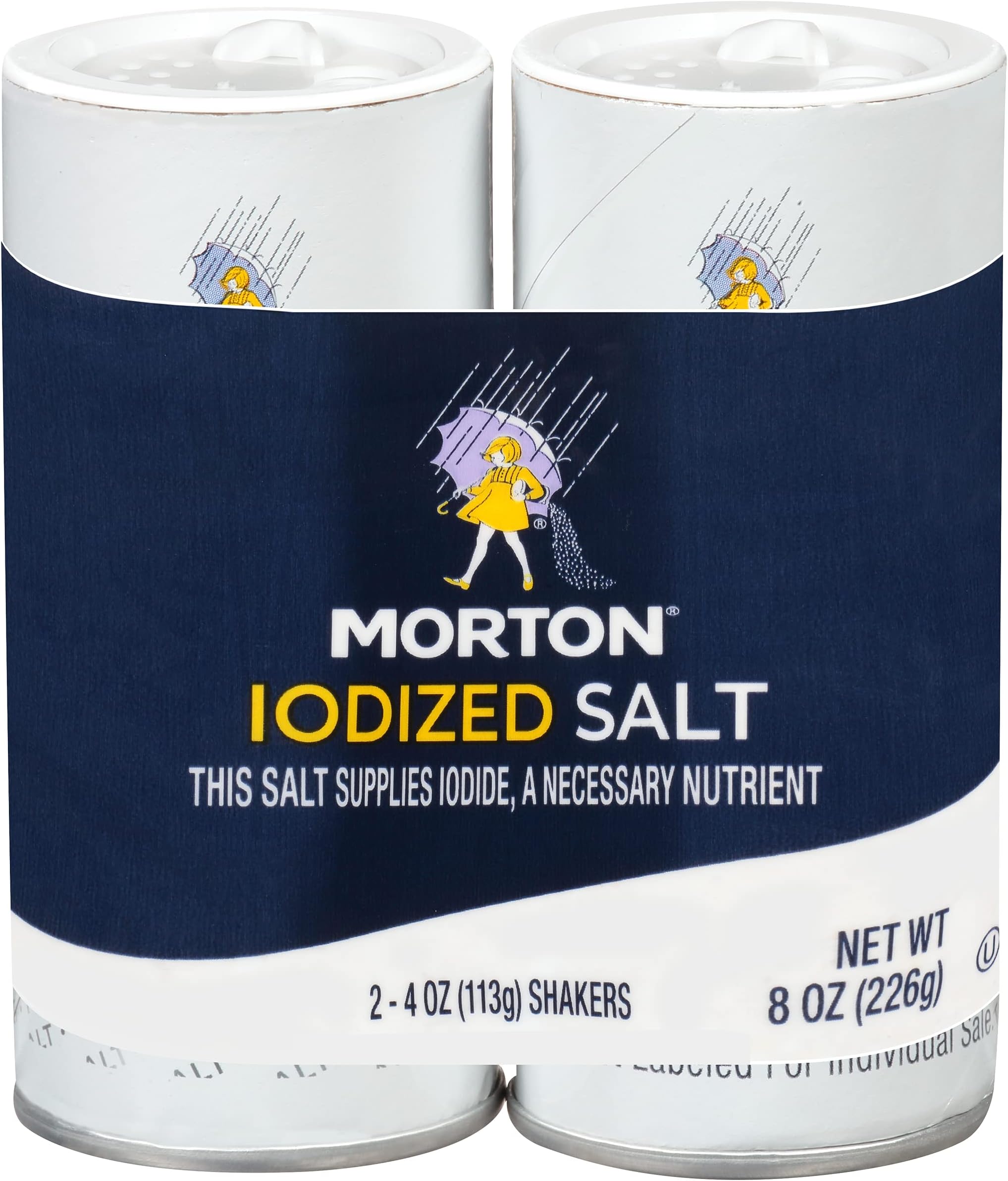 Morton Iodized Salt Shaker, (8 oz) 2-pack, Supplies Iodide, Table Salt, Great for Camping, Pantry Essential, 26 Ounce