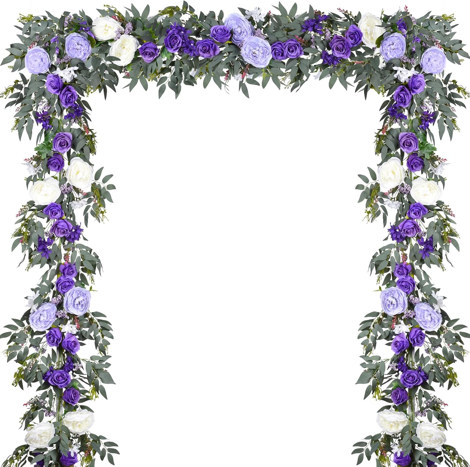 DearHouse 2Pack Artificial Peony Flower Garland - 6ft/Strand Silk Peony Flower Greenery Garland with Fake Willow Leaves for Wedding Ceremony Backdrop Party Table Centerpieces Decor (White)