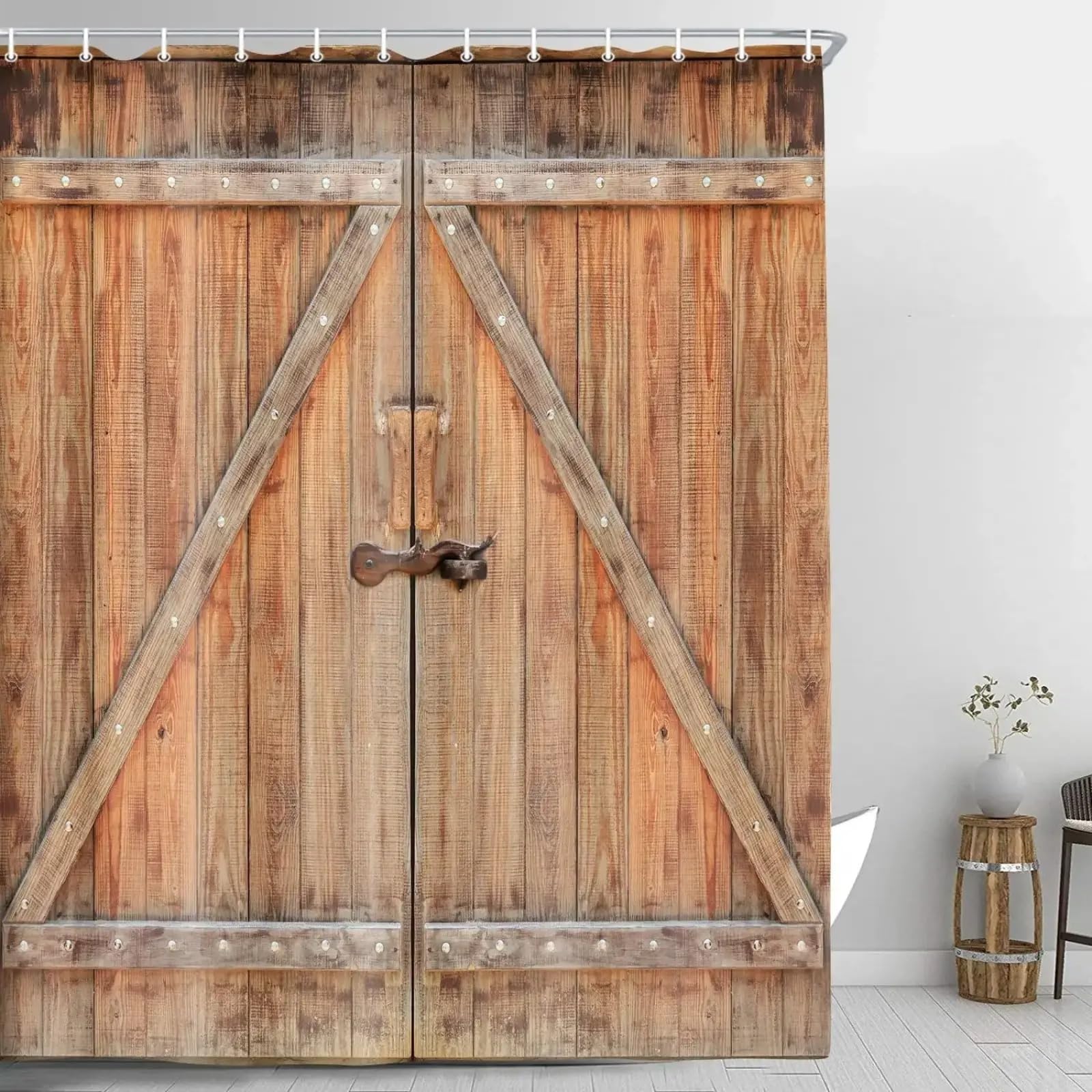 JGGXHM Shower Curtain Waterproof Old Wooden Barn Door Bathroom Decor Shower Curtain Bathroom Fabric Polyester Modern Bath Decor 39x91in-100x230cm/WxH