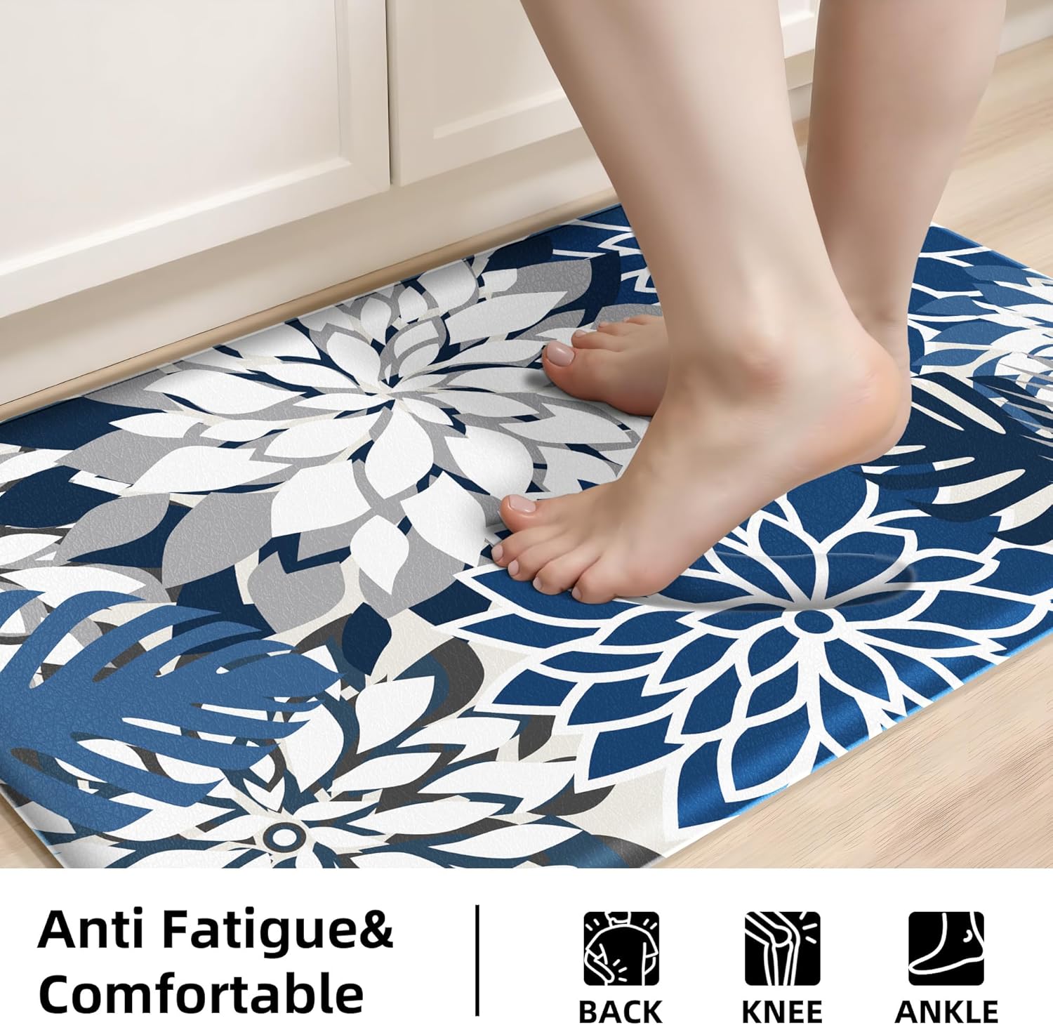 Kitchen Mats for Floor 2PCS Cushioned Anti Fatigue Kitchen Mats Waterproof Non Slip Kitchen Mat Rug Set Comfort Foam Standing Mat for Sink, Laundry, Office, Blue Gray