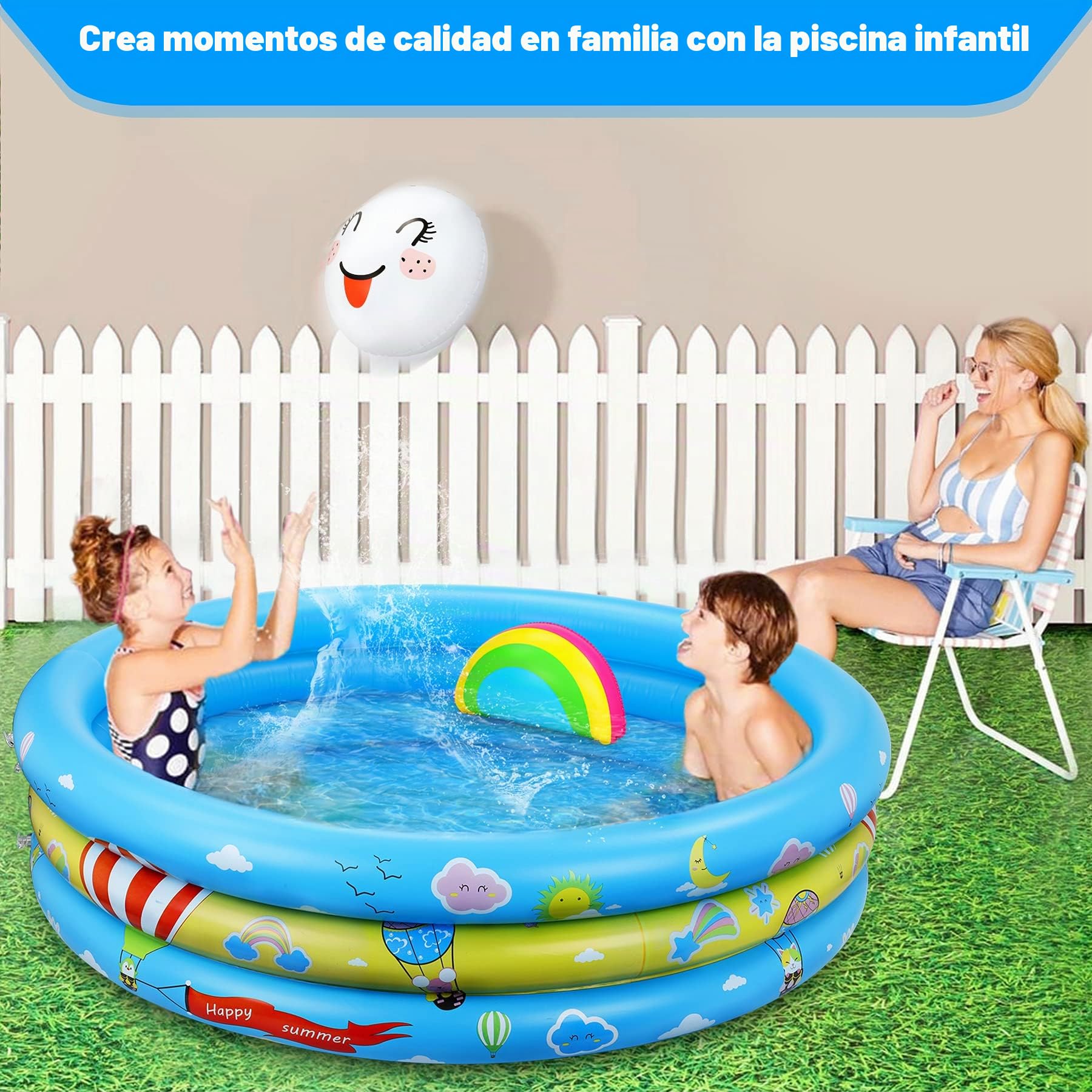 Piscina Hinchable, Piscina Inflable Niños, 2 Almohadas Inflables, Material PVC Plástico, Fiesta de Verano en La Piscina Interior al Aire Libre 120 CM * 30 CM