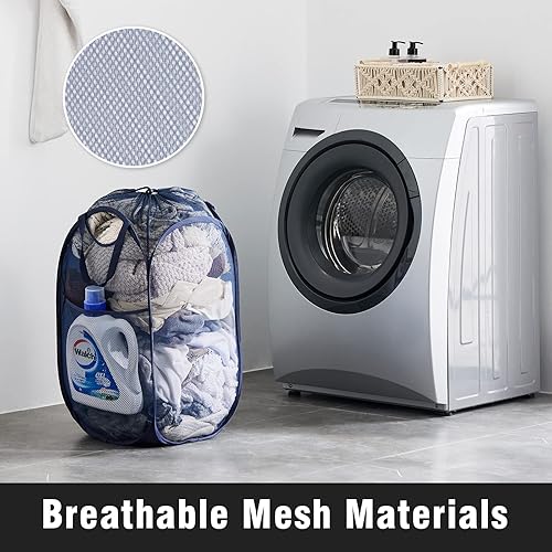 Miniatura 121 de Cesta de malla desplegable para ropa sucia con asas duraderas - Cesta plegable portátil para dormitorio, baño y viajes (azul, paquete de 3 unidades)