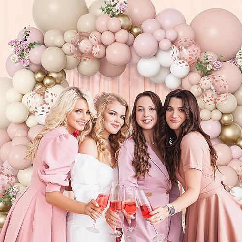 Miniatura 5 de Amandir Kit de guirnalda de arco de globos de color rosa polvoriento, bohemio, 173 unidades, color rosa claro, marfil, blanco, arena, nude, oro